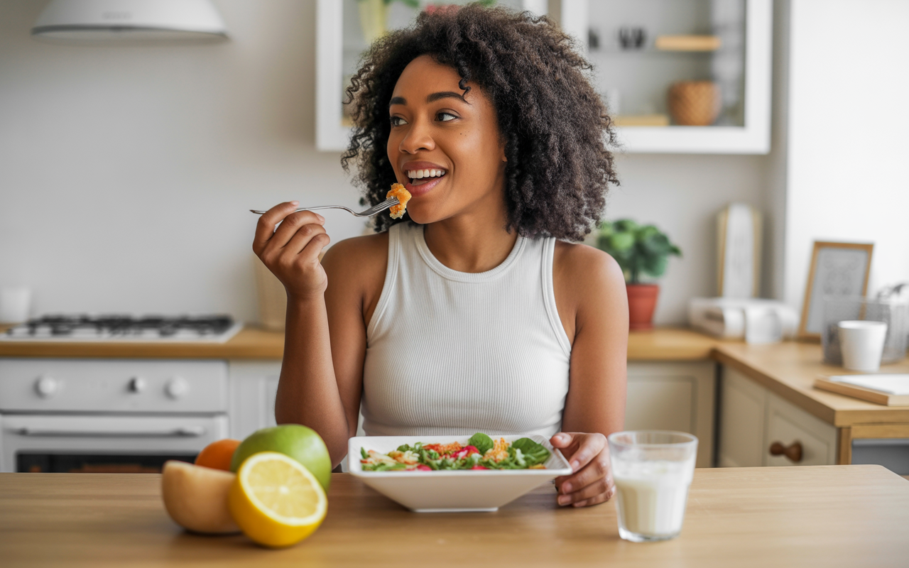 Image of woman eating healthy food