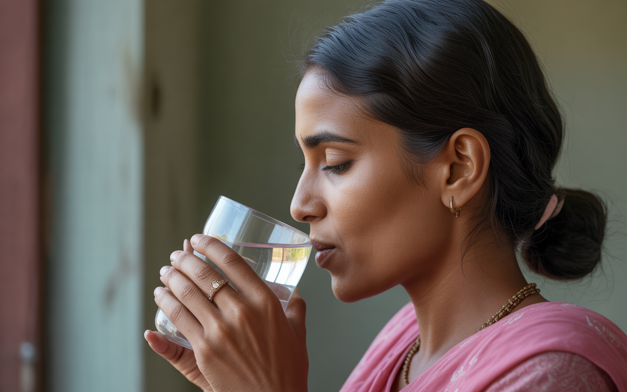 Image of Indian woman drinking water