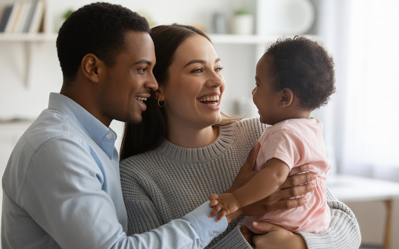 Image of happy couple with new born baby